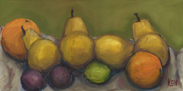 pears oranges plums lime painting