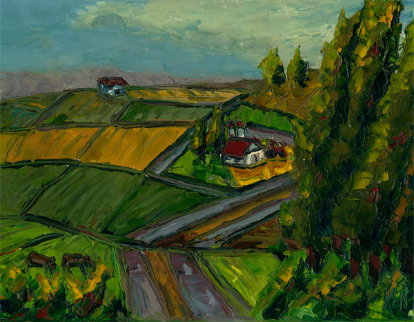 landscape oil painting western farm hills