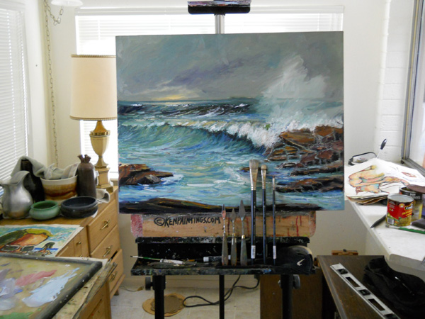 storm surf oil painting