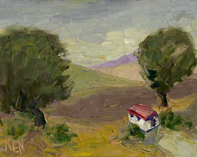 farm shack landscape oil painting