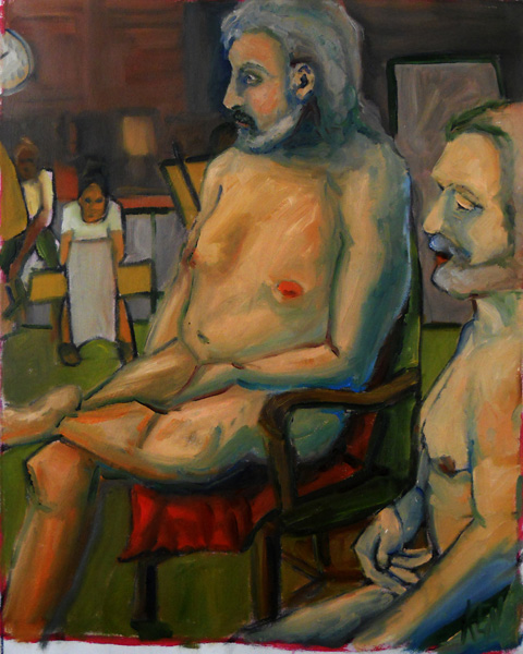 men with beards oil painting