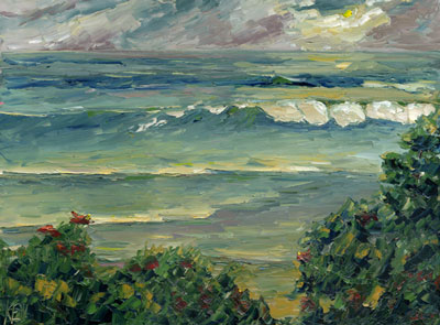 Beach Flowers Seascape Oil Painting by Kenneth John