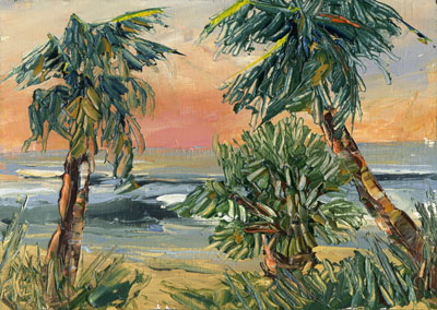 Coastal Palms Seascape Oil Painting by KEN